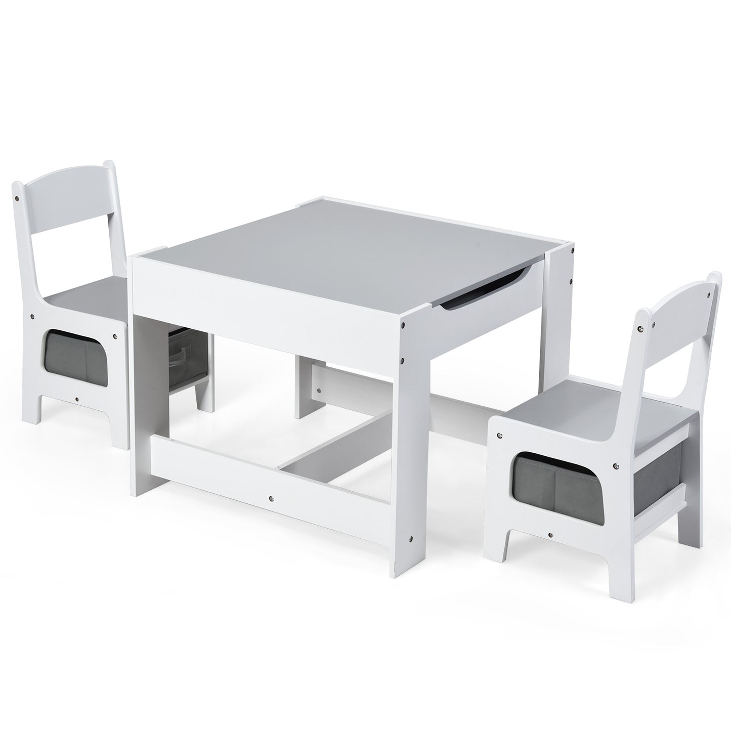 Kids Table Chairs Set With Storage Boxes Blackboard Whiteboard Drawing-White Kids Crystal