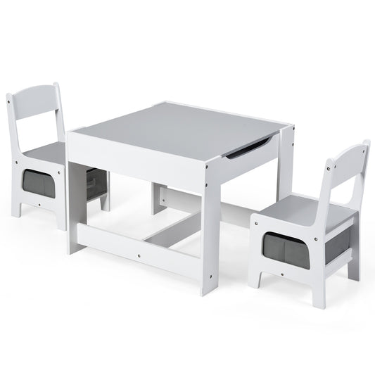 Kids Table Chairs Set With Storage Boxes Blackboard Whiteboard Drawing-White Kids Crystal
