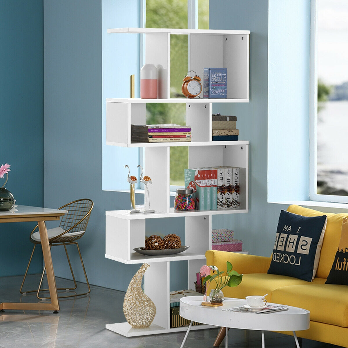 5 Cubes Ladder Shelf Corner Bookshelf Display Rack Bookcase-White Kids Crystal