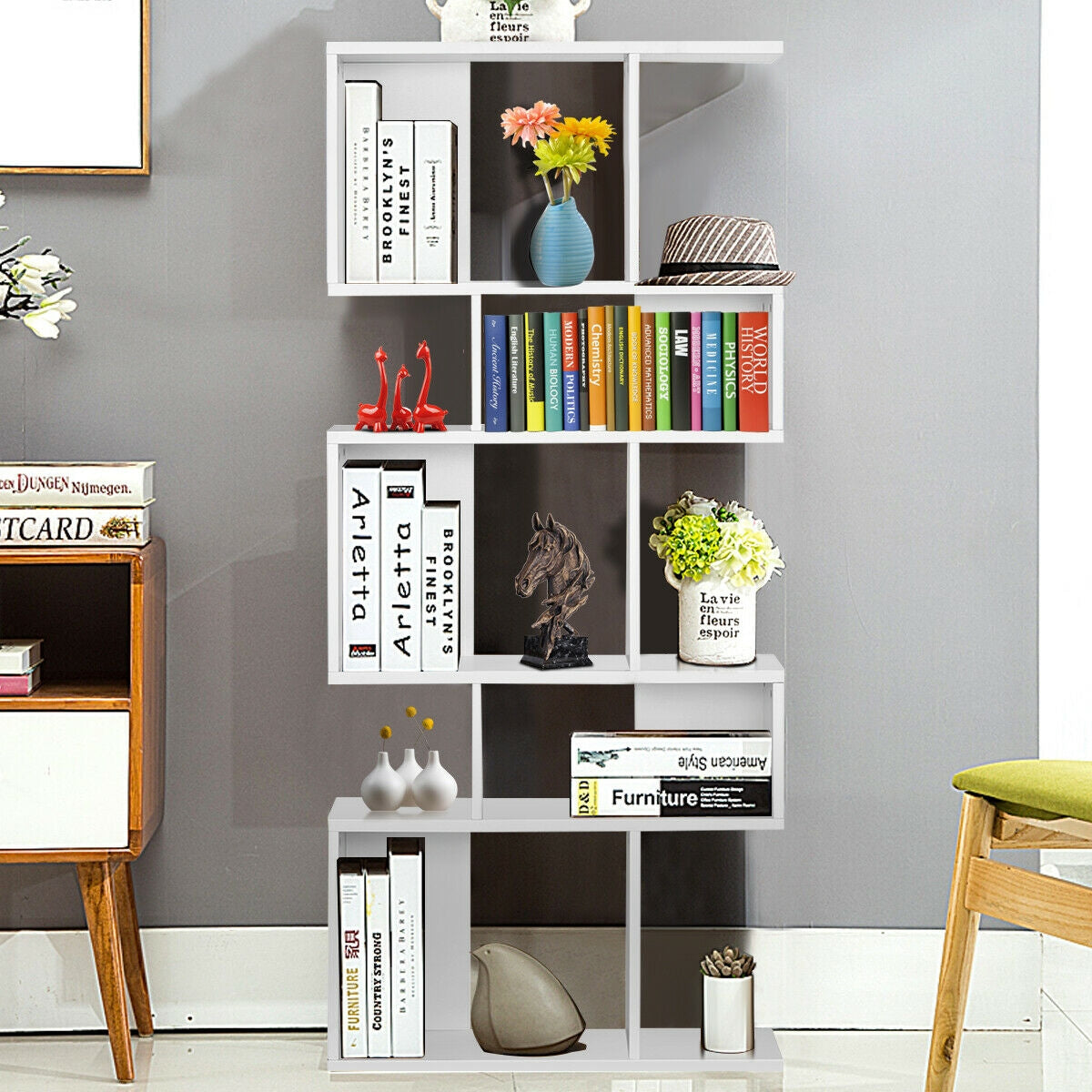 5 Cubes Ladder Shelf Corner Bookshelf Display Rack Bookcase-White Kids Crystal