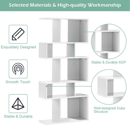 5 Cubes Ladder Shelf Corner Bookshelf Display Rack Bookcase-White
