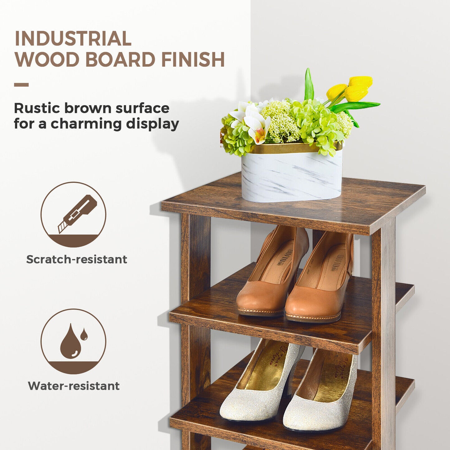 Wooden Shoes Storage Stand 7 Tiers Shoe Rack Organizer Multi-shoe Rack Shoebox-Rustic Brown Kids Crystal