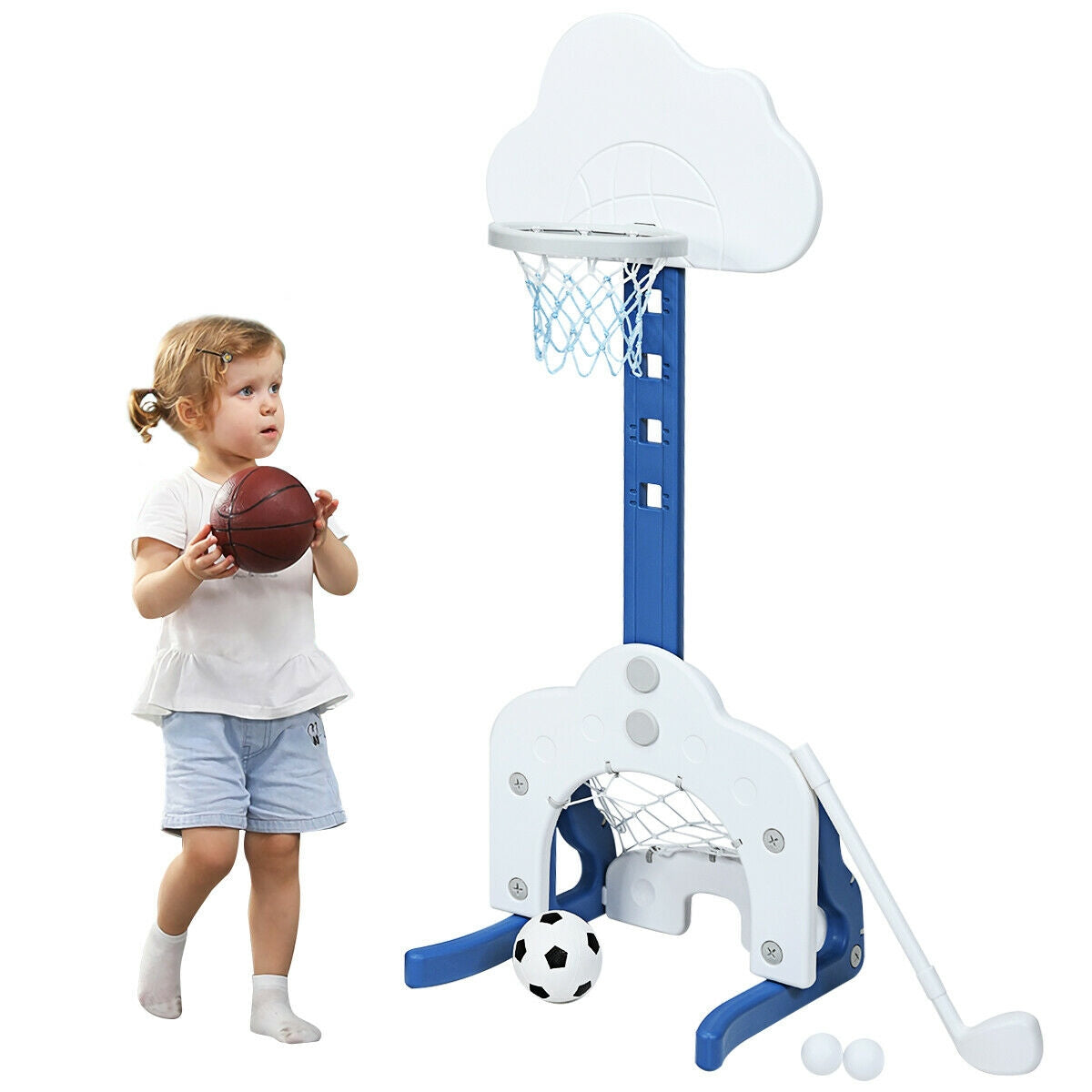 3 in 1 Kids Basketball Hoop Set with Balls-White Kids Crystal