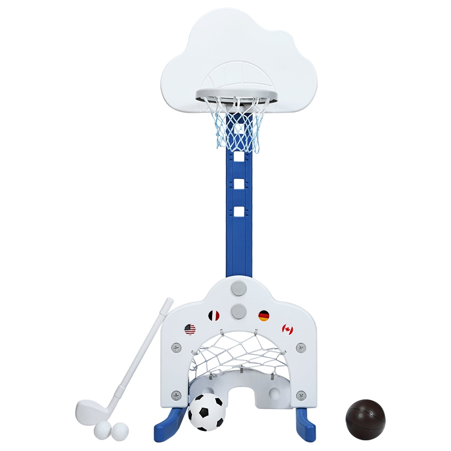 3 in 1 Kids Basketball Hoop Set with Balls-White Kids Crystal