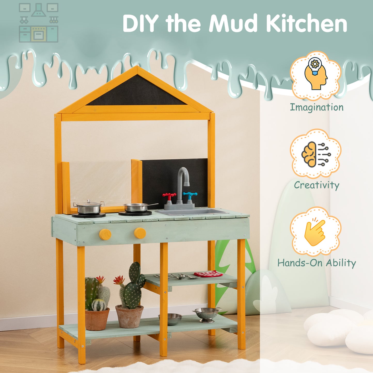 Kids Kitchen Playset with Root Viewer Planter and Rotatable Faucet Kids Crystal