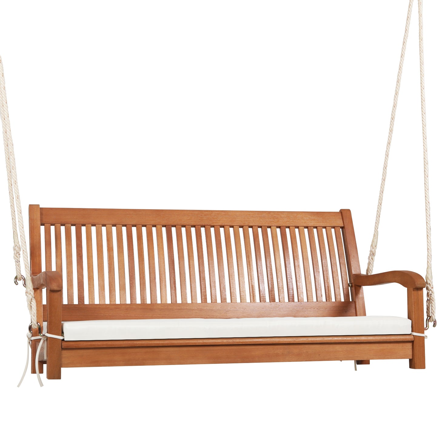 2-Person Hanging Porch Swing Wood Bench with Cushion Curved Back Kids Crystal