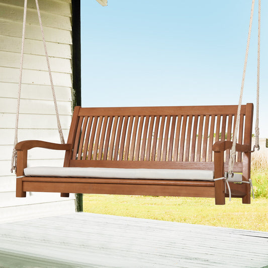 2-Person Hanging Porch Swing Wood Bench with Cushion Curved Back Kids Crystal