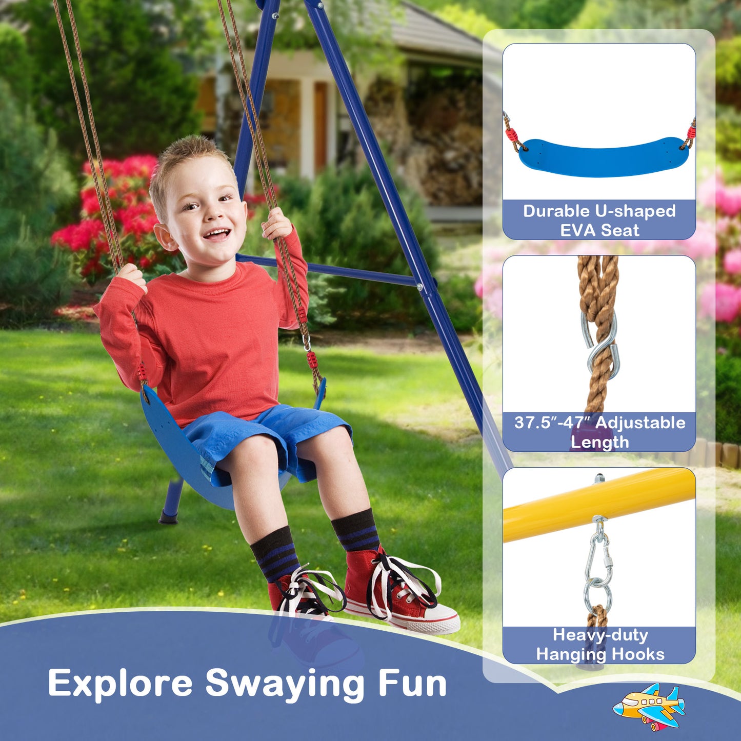 4-in-1 660 lbs Heavy Duty Swing Set for Kids Aged 3-9 Years Old-Yellow Kids Crystal