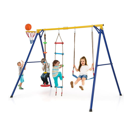 4-in-1 660 lbs Heavy Duty Swing Set for Kids Aged 3-9 Years Old-Yellow Kids Crystal