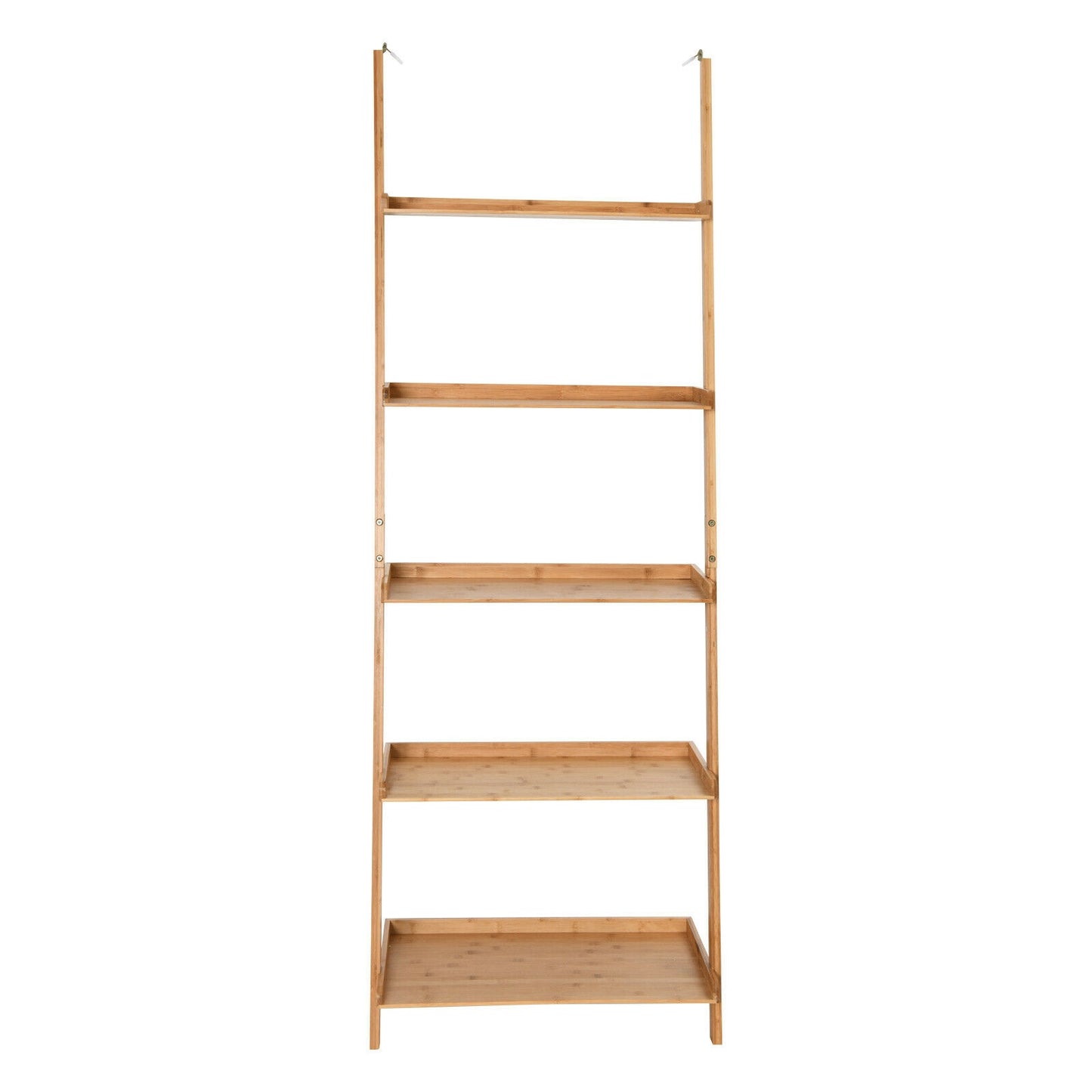 5-Tier Ladder Shelf Bamboo Bookshelf Wall-Leaning Storage Display Plant Stand-Natural Kids Crystal