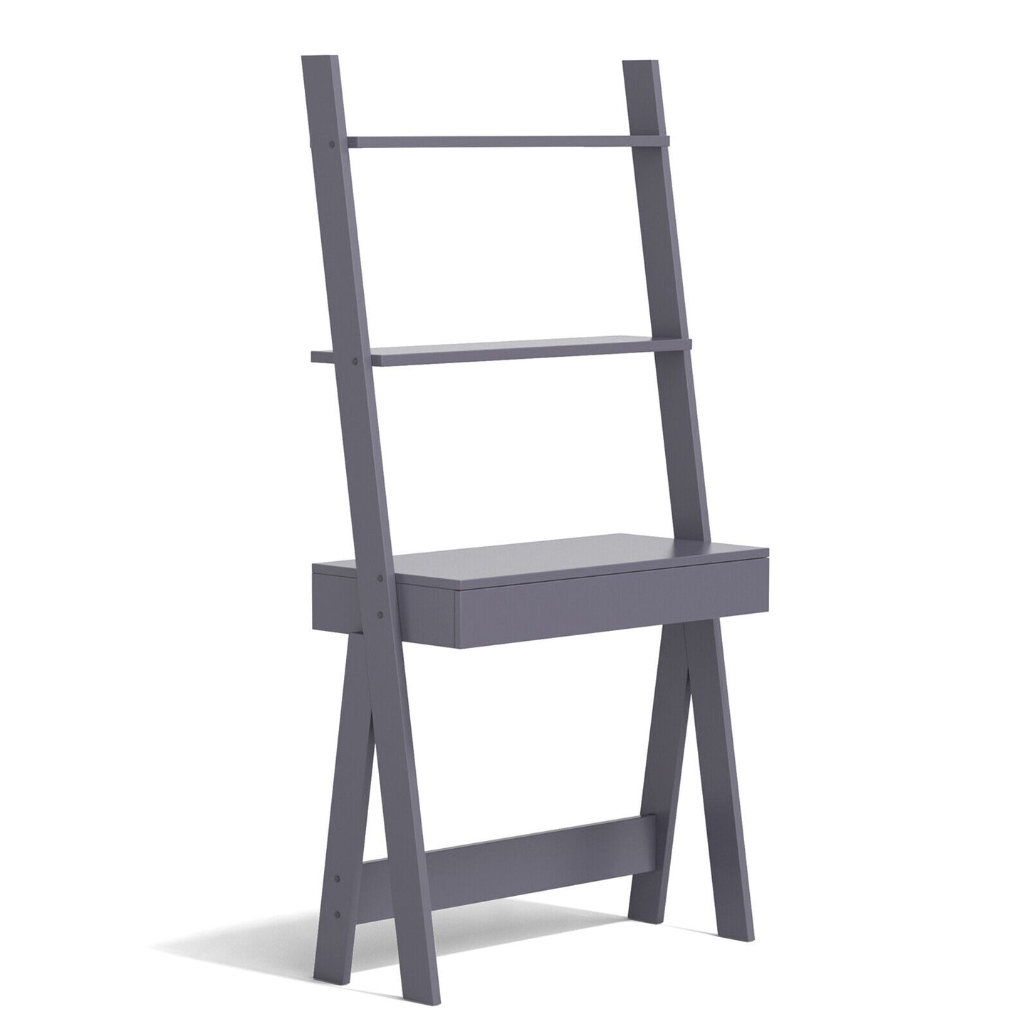 Ladder Shelf Desk Bookcase with Countertop  Drawer and 2 Shelves-Gray Kids Crystal