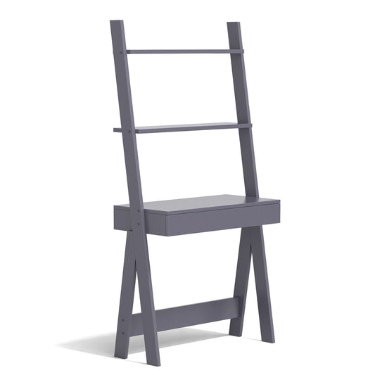 Ladder Shelf Desk Bookcase with Countertop  Drawer and 2 Shelves-Gray Kids Crystal