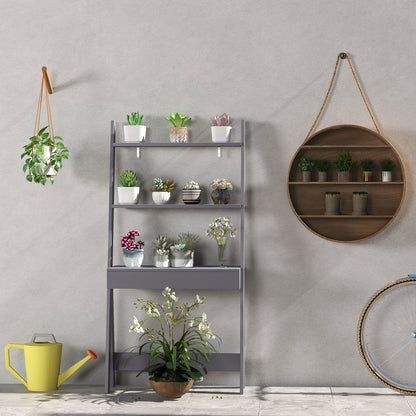 Ladder Shelf Desk Bookcase with Countertop  Drawer and 2 Shelves-Gray