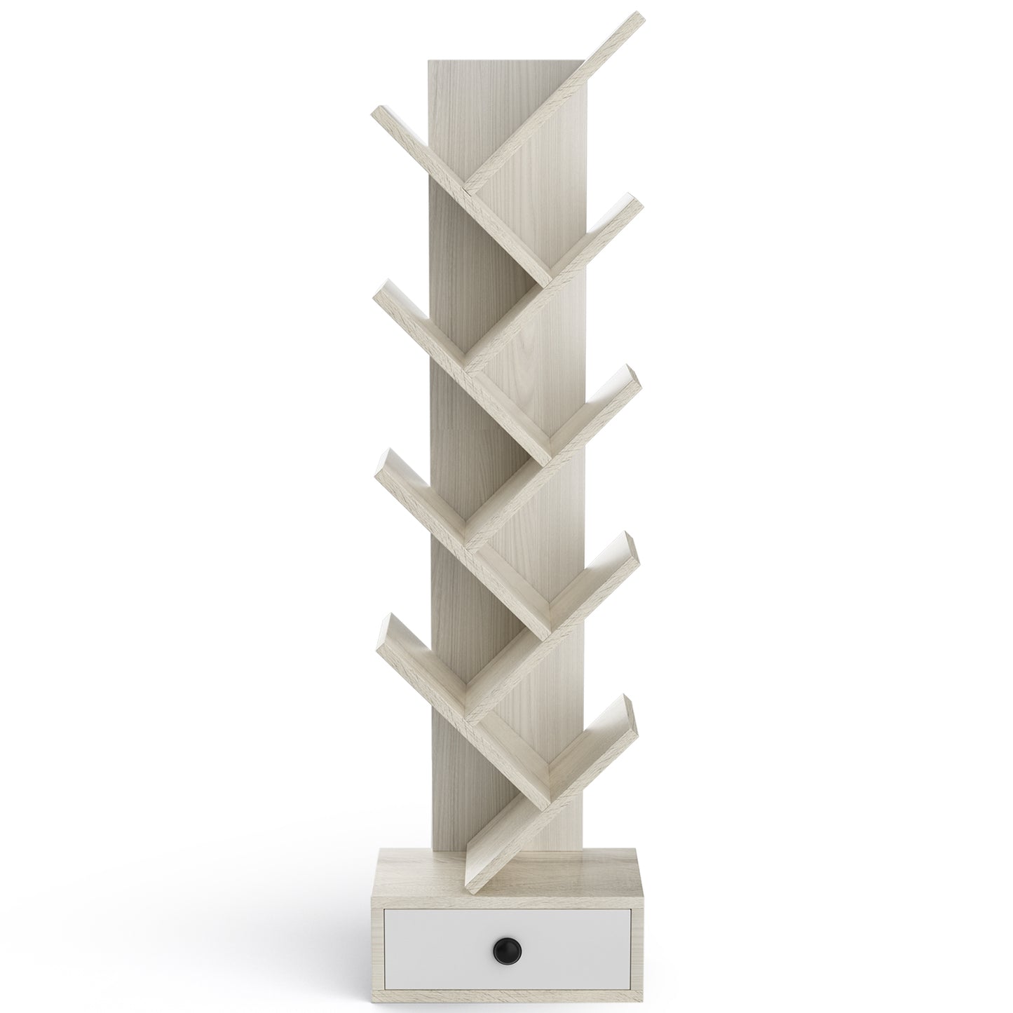 10-Tier Tree Bookshelf with Drawer and Anti-Tipping Kit-Beige Kids Crystal