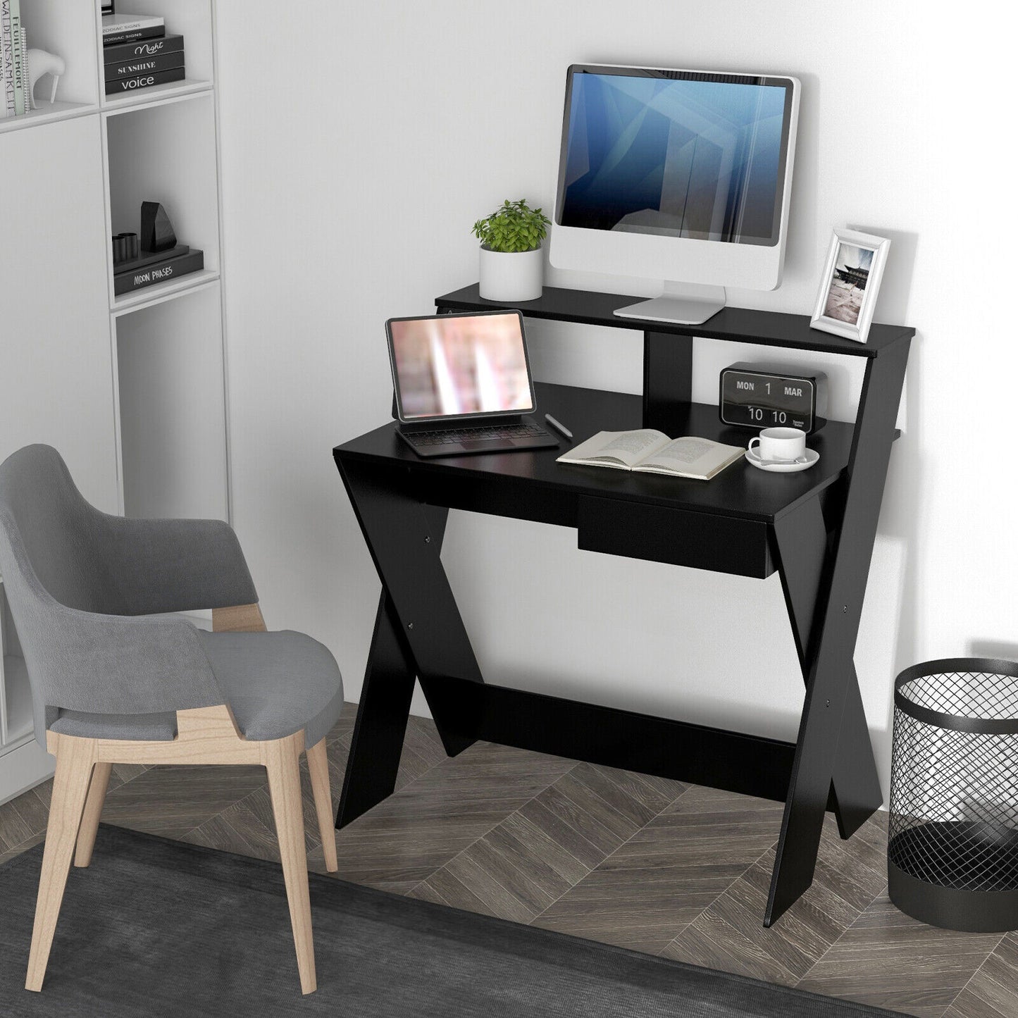 Small Computer Desk with Storage Drawer-Black Kids Crystal
