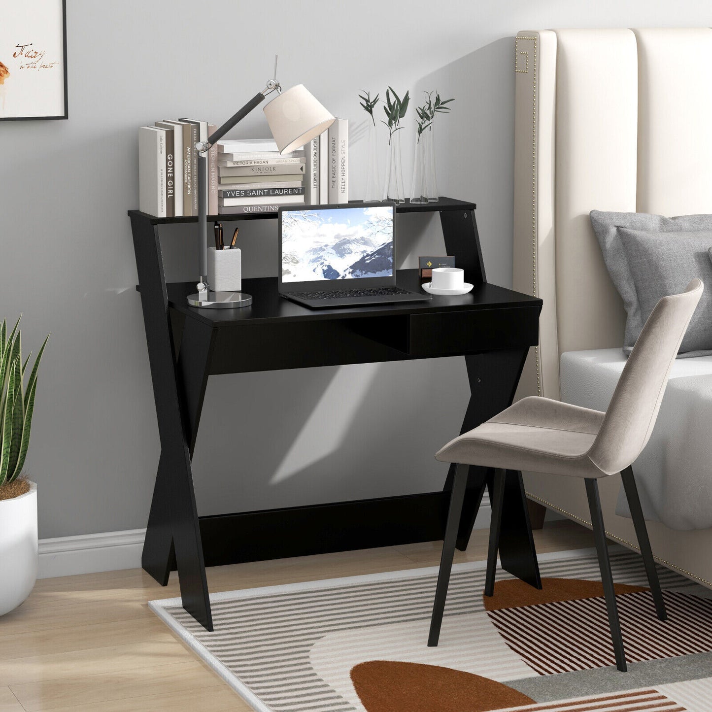 Small Computer Desk with Storage Drawer-Black Kids Crystal