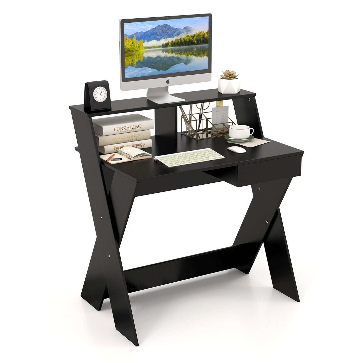 Small Computer Desk with Storage Drawer-Black Kids Crystal