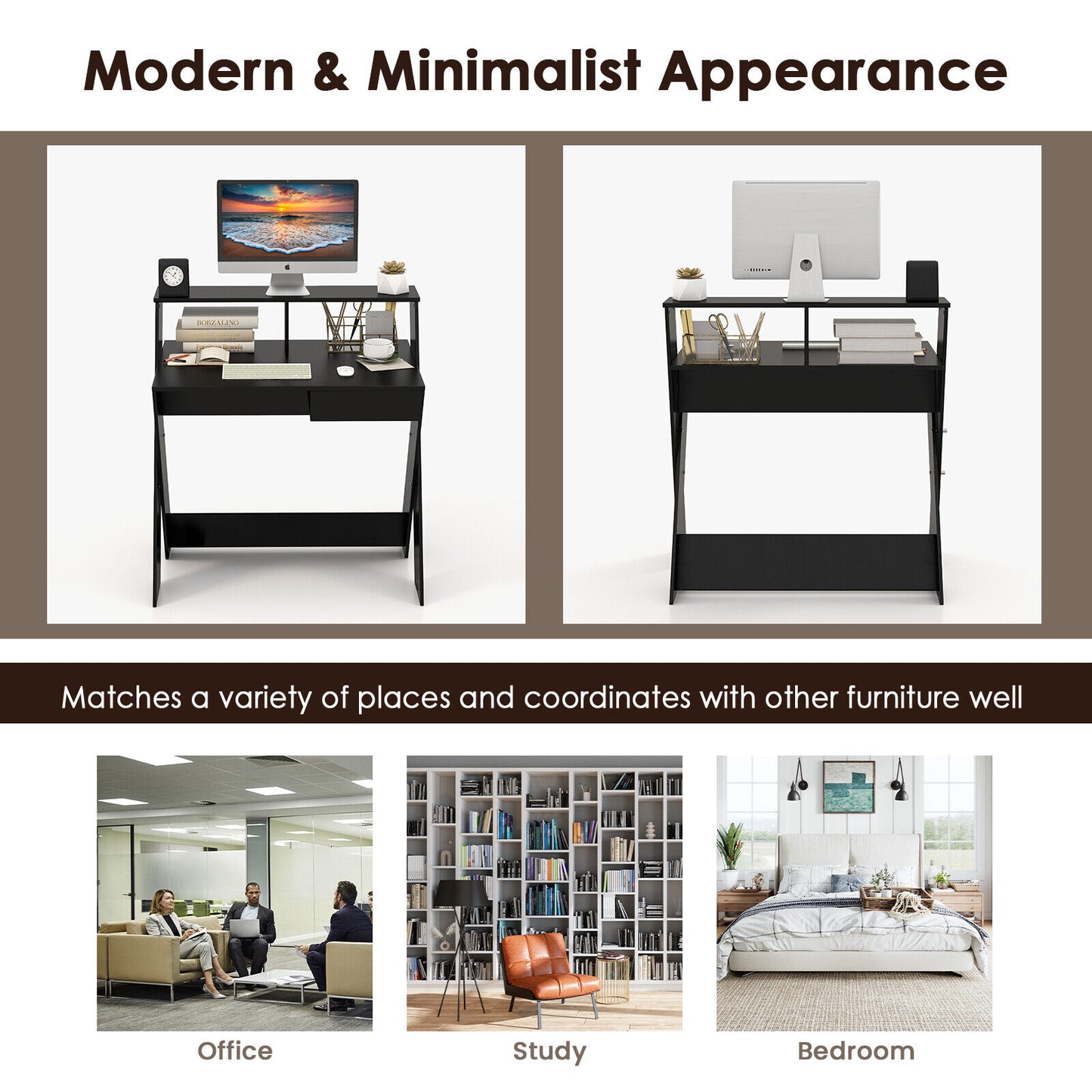 Small Computer Desk with Storage Drawer-Black Kids Crystal