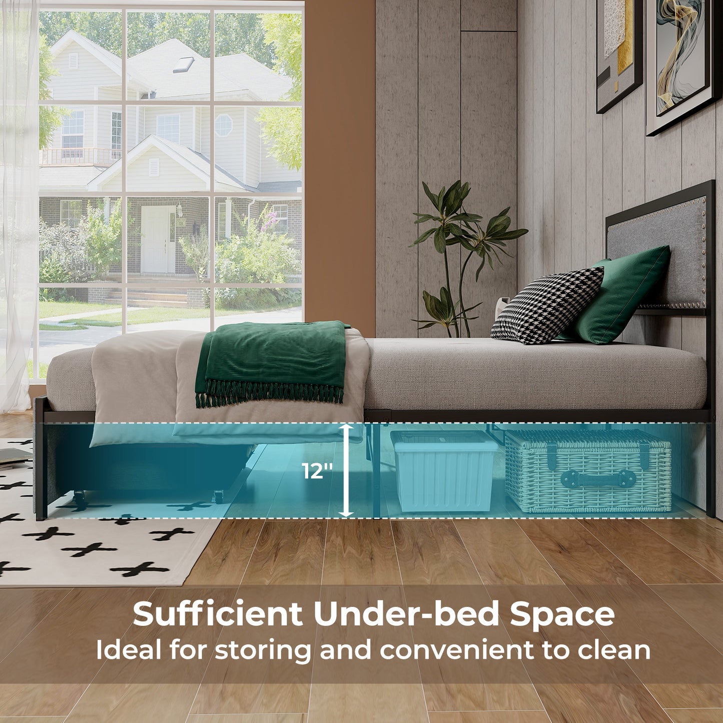 Full/Queen/Twin Size Bed Frame with LED Lights Drawer and Metal Slats-Twin Size Kids Crystal