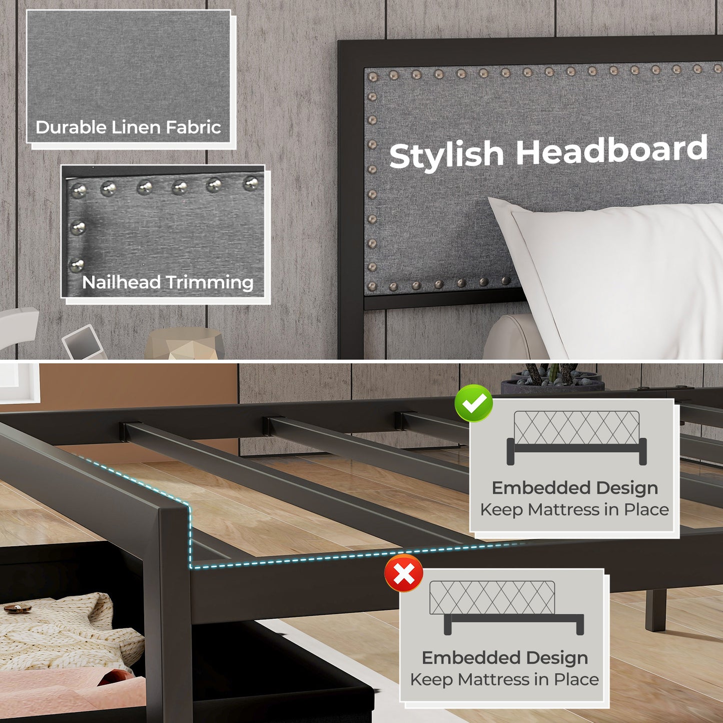 Full/Queen/Twin Size Bed Frame with LED Lights Drawer and Metal Slats-Twin Size Kids Crystal