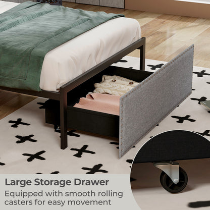 Full/Queen/Twin Size Bed Frame with LED Lights Drawer and Metal Slats-Twin Size