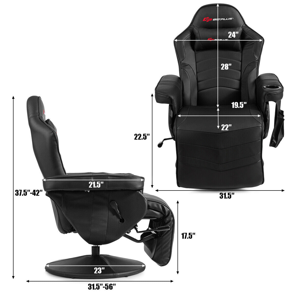 Ergonomic High Back Massage Gaming Chair with Pillow-Black Kids Crystal