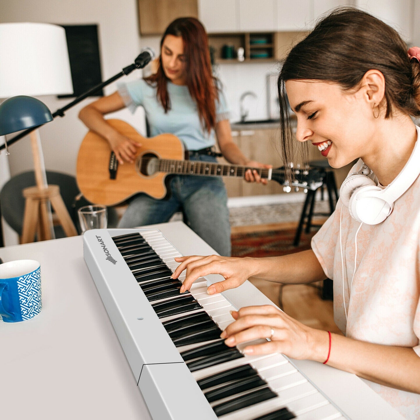 88-Key Foldable Digital Piano with MIDI and Wireless BT-White Kids Crystal