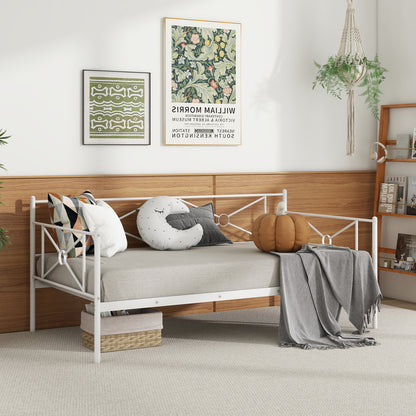 Metal Daybed Twin Bed Frame Stable Steel Slats Sofa Bed-White