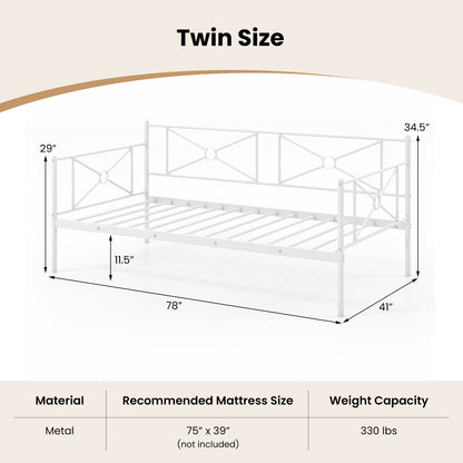 Metal Daybed Twin Bed Frame Stable Steel Slats Sofa Bed-White