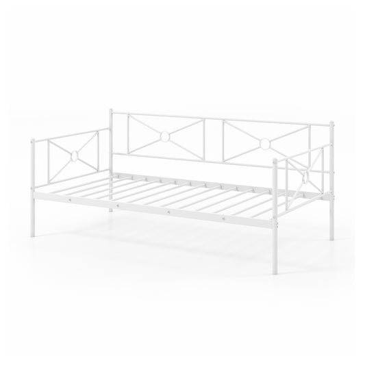 Metal Daybed Twin Bed Frame Stable Steel Slats Sofa Bed-White Kids Crystal