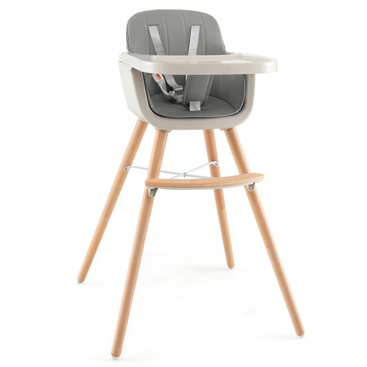 3-in-1 Convertible Wooden High Chair with Cushion-Gray Kids Crystal