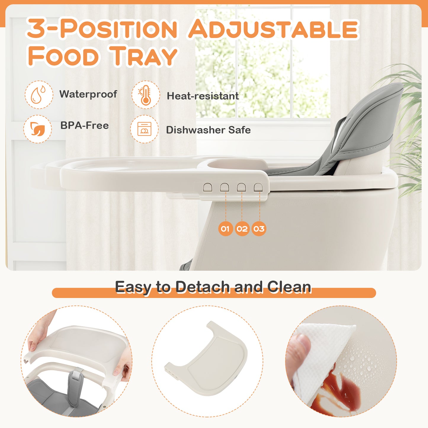 3-in-1 Convertible Wooden High Chair with Cushion-Gray Kids Crystal