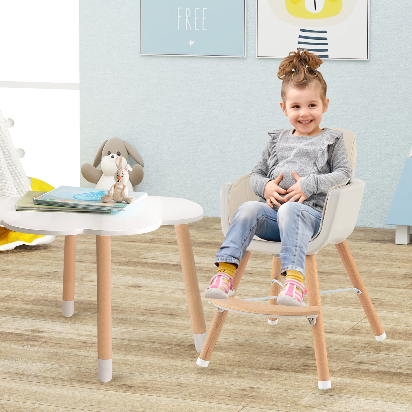 3-in-1 Convertible Wooden High Chair with Cushion-Beige Kids Crystal
