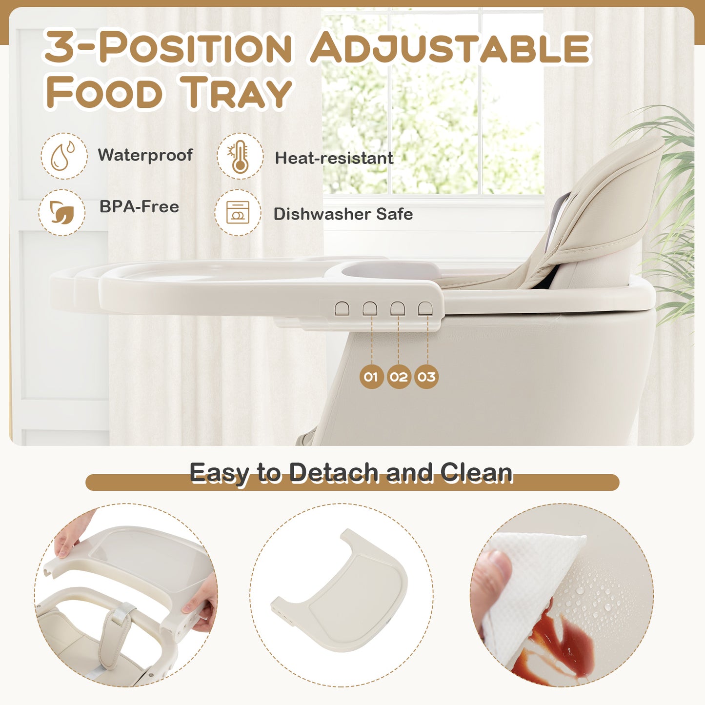 3-in-1 Convertible Wooden High Chair with Cushion-Beige Kids Crystal