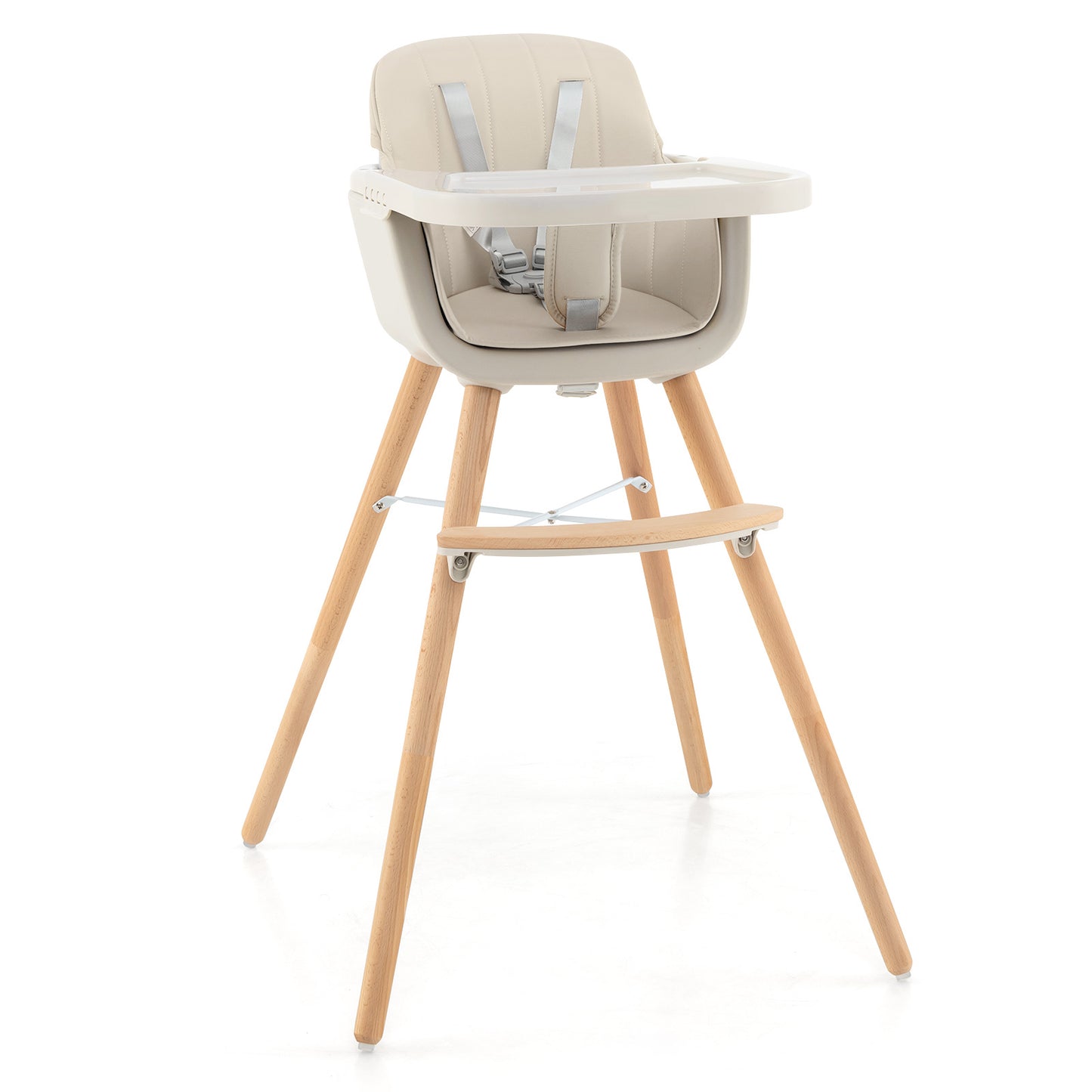 3-in-1 Convertible Wooden High Chair with Cushion-Beige Kids Crystal