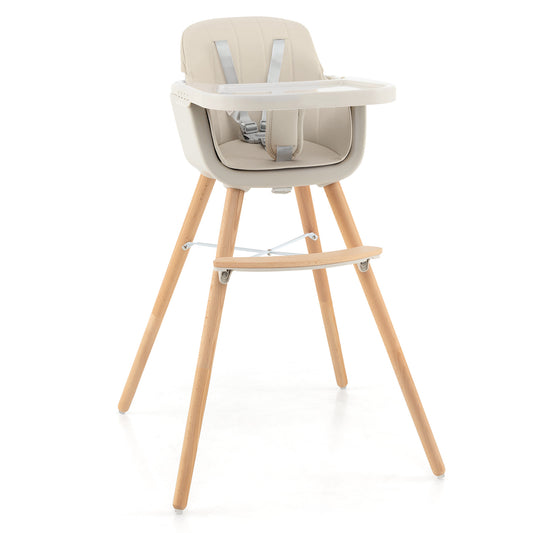 3-in-1 Convertible Wooden High Chair with Cushion-Beige Kids Crystal