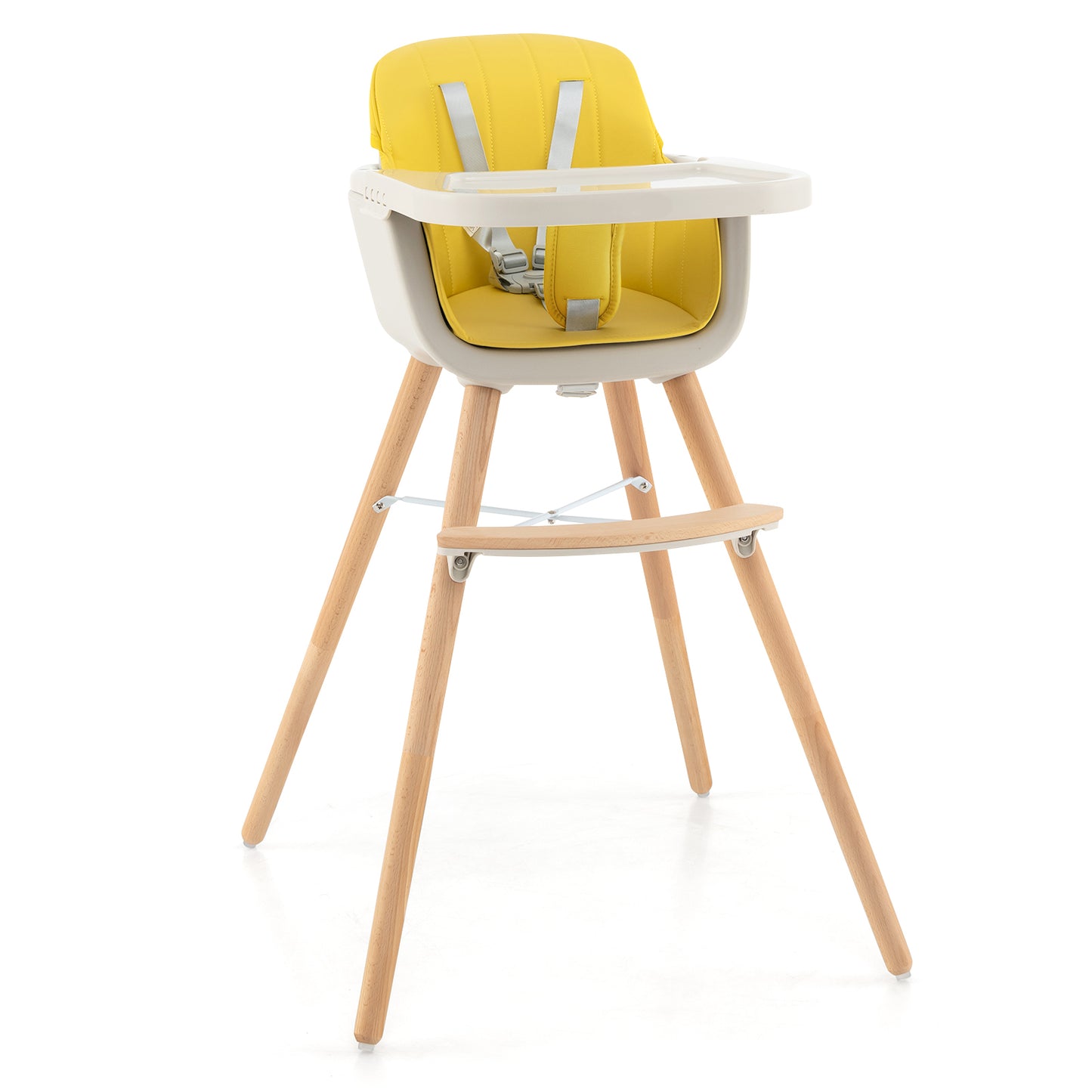 3-in-1 Convertible Wooden High Chair with Cushion-Yellow Kids Crystal