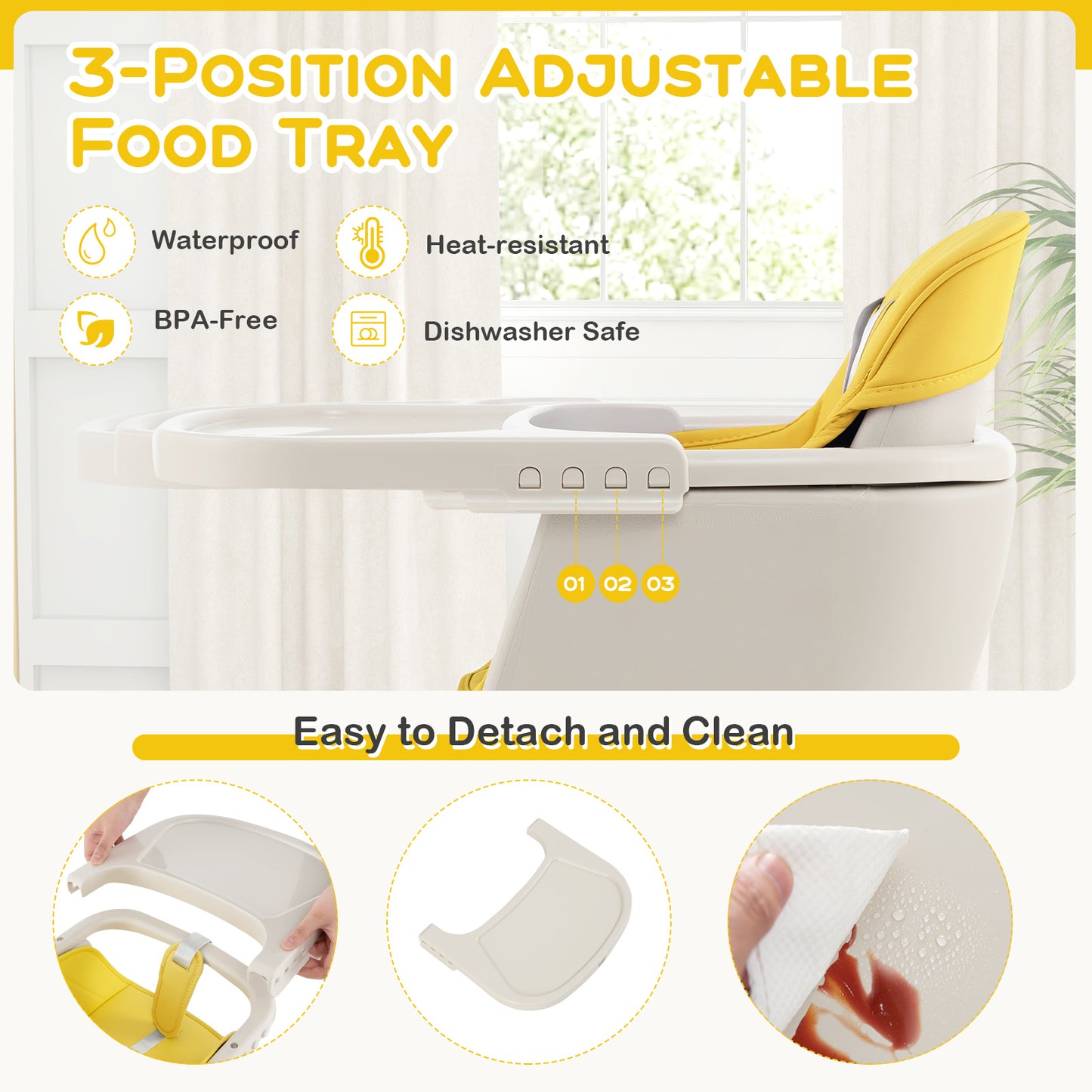 3-in-1 Convertible Wooden High Chair with Cushion-Yellow Kids Crystal