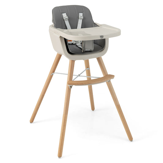 3-in-1 Convertible Wooden High Chair with Cushion-Light Gray Kids Crystal