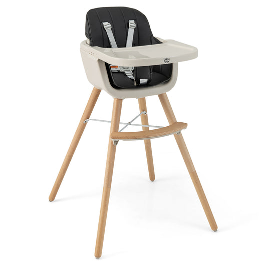 3-in-1 Convertible Wooden High Chair with Cushion-Black Kids Crystal