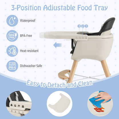 3-in-1 Convertible Wooden High Chair with Cushion-Black