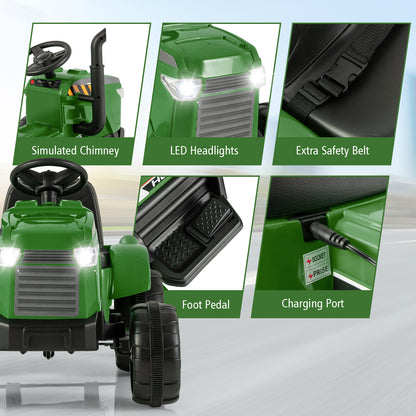 12V Kids Ride On Tractor with Trailer and Remote Control-Dark Green