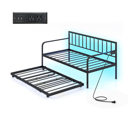 Twin Daybed with Charging Station and LED Lights-Black Kids Crystal