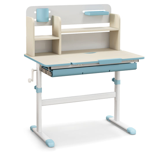Height Adjustable Kids Study Desk with Tilt Desktop for 3-12 Years Old-Blue Kids Crystal