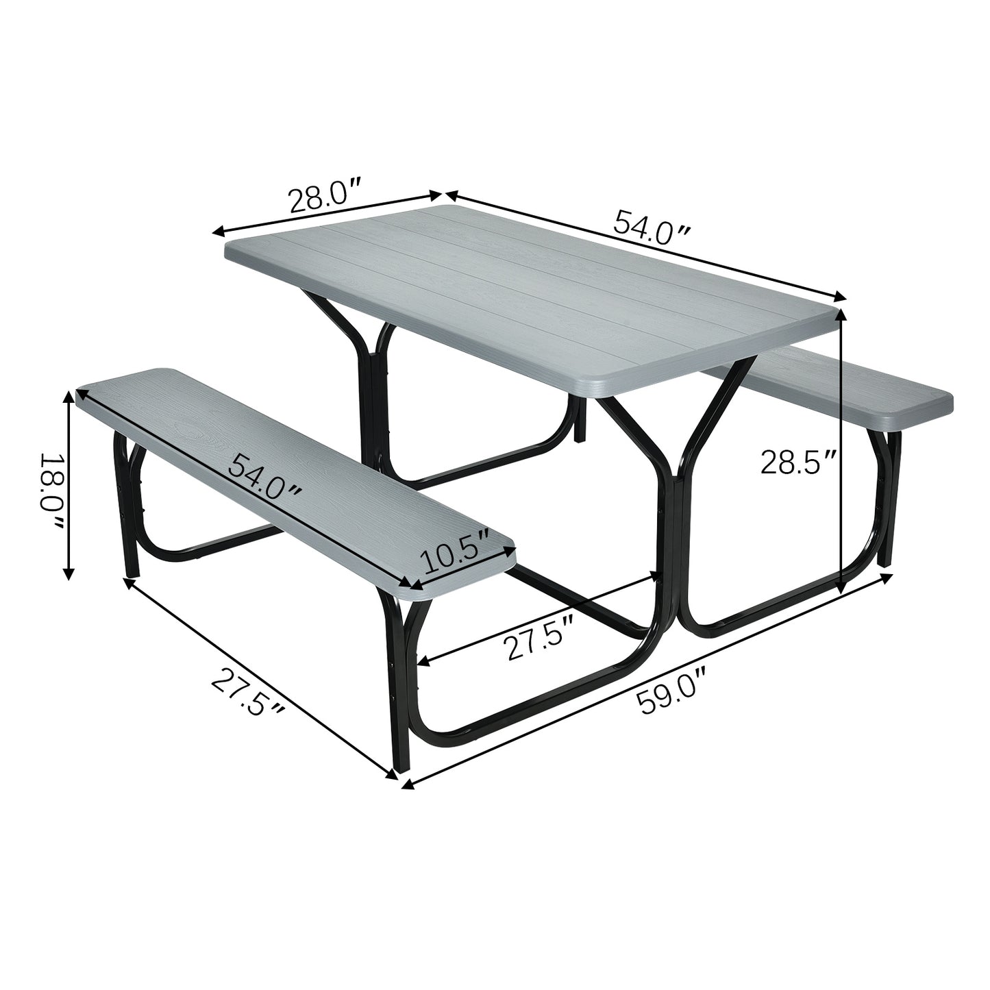 Picnic Table Bench Set for Outdoor Camping -Gray Kids Crystal