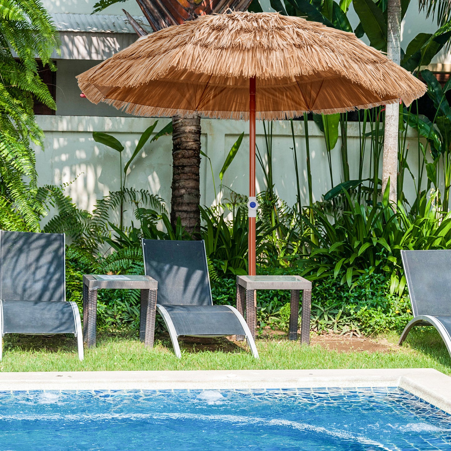6 Feet Thatched Patio Umbrella with Tilt Design and Carrying Bag Kids Crystal