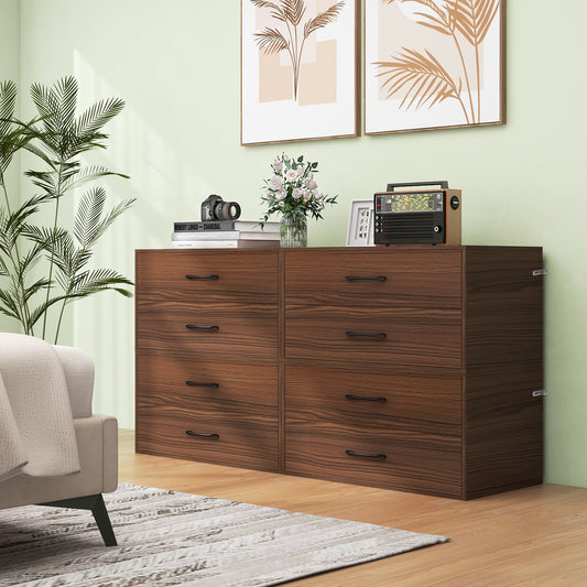 2-Drawer Stackable Horizontal Storage Cabinet Dresser Chest with Handles-Dark Brown Kids Crystal