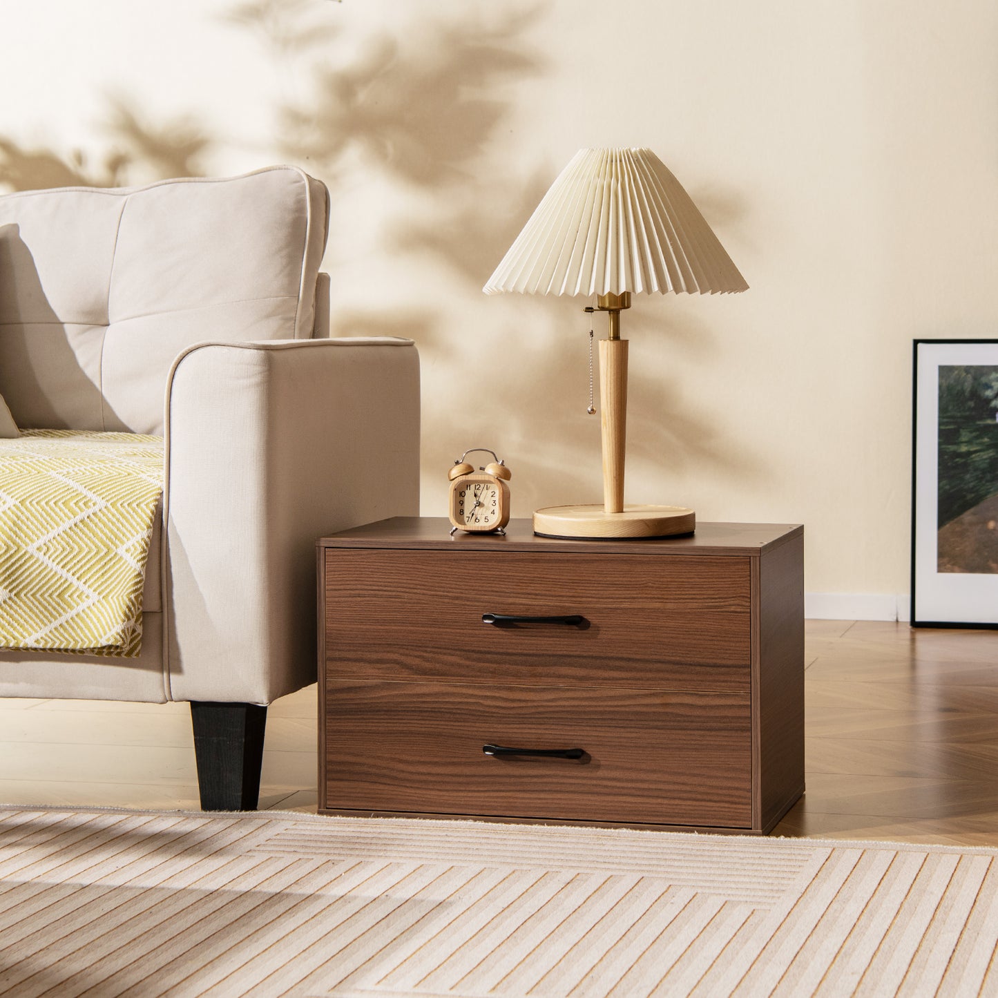 2-Drawer Stackable Horizontal Storage Cabinet Dresser Chest with Handles-Dark Brown Kids Crystal