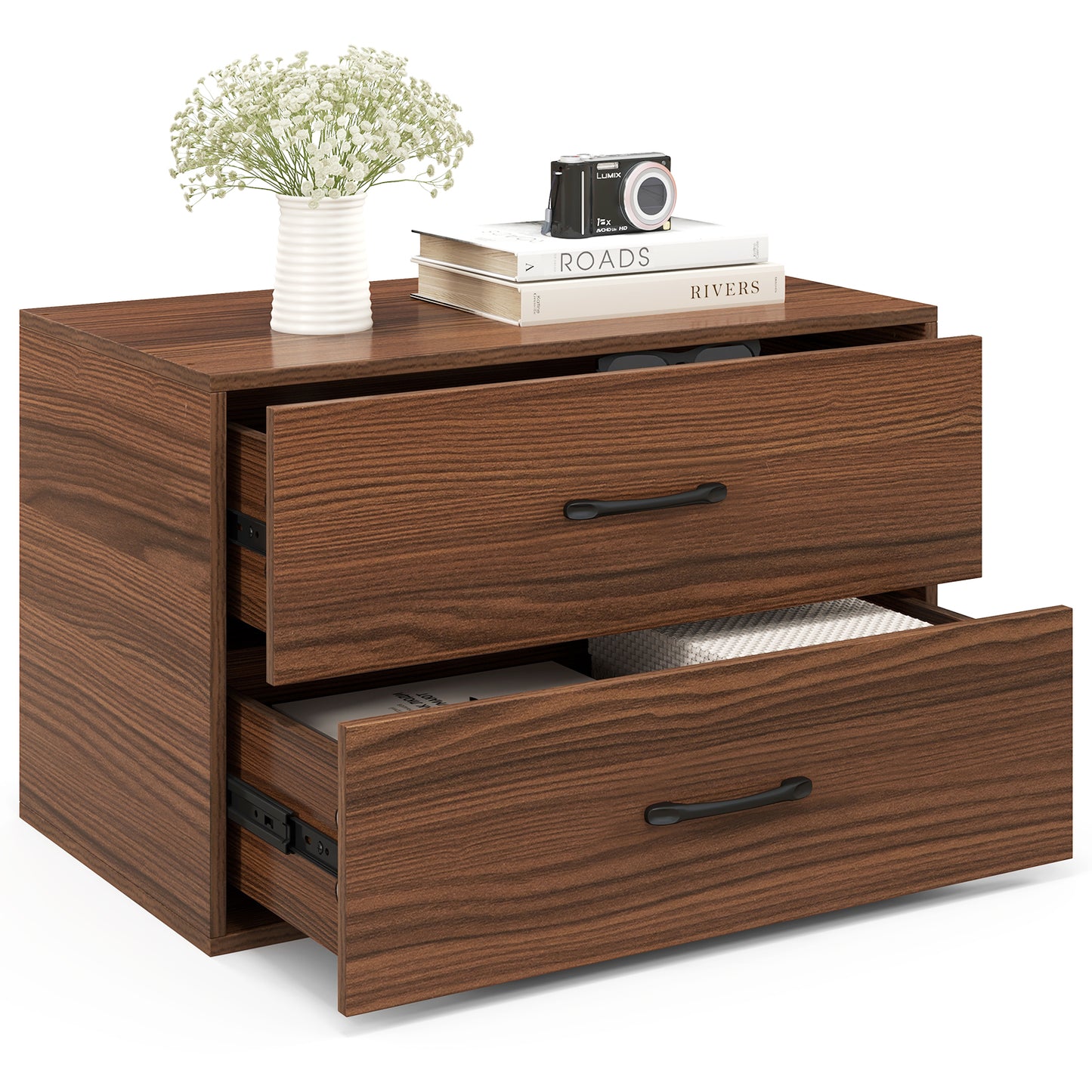 2-Drawer Stackable Horizontal Storage Cabinet Dresser Chest with Handles-Dark Brown Kids Crystal