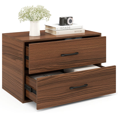 2-Drawer Stackable Horizontal Storage Cabinet Dresser Chest with Handles-Dark Brown